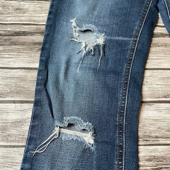 Prosperity Womens High Rise Distressed Rip Knee Skinny Jeans Dark Blue Size 29 - Picture 4 of 11